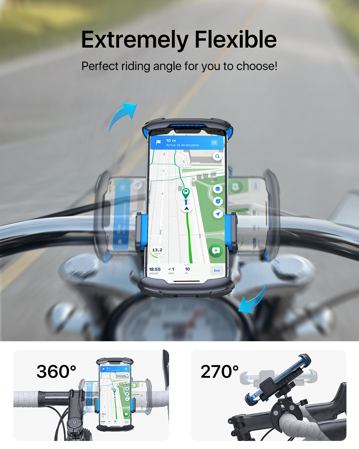 Anti-Shake & Stainless Steel Clamp Arms,Compatible with Smartphone GPS Other Devices Between 3.5 to 7 inches LoneRobe Bike Phone Mount,360°Rotation Bike Phone Holder/Motocycle Cell Phone Clamp 