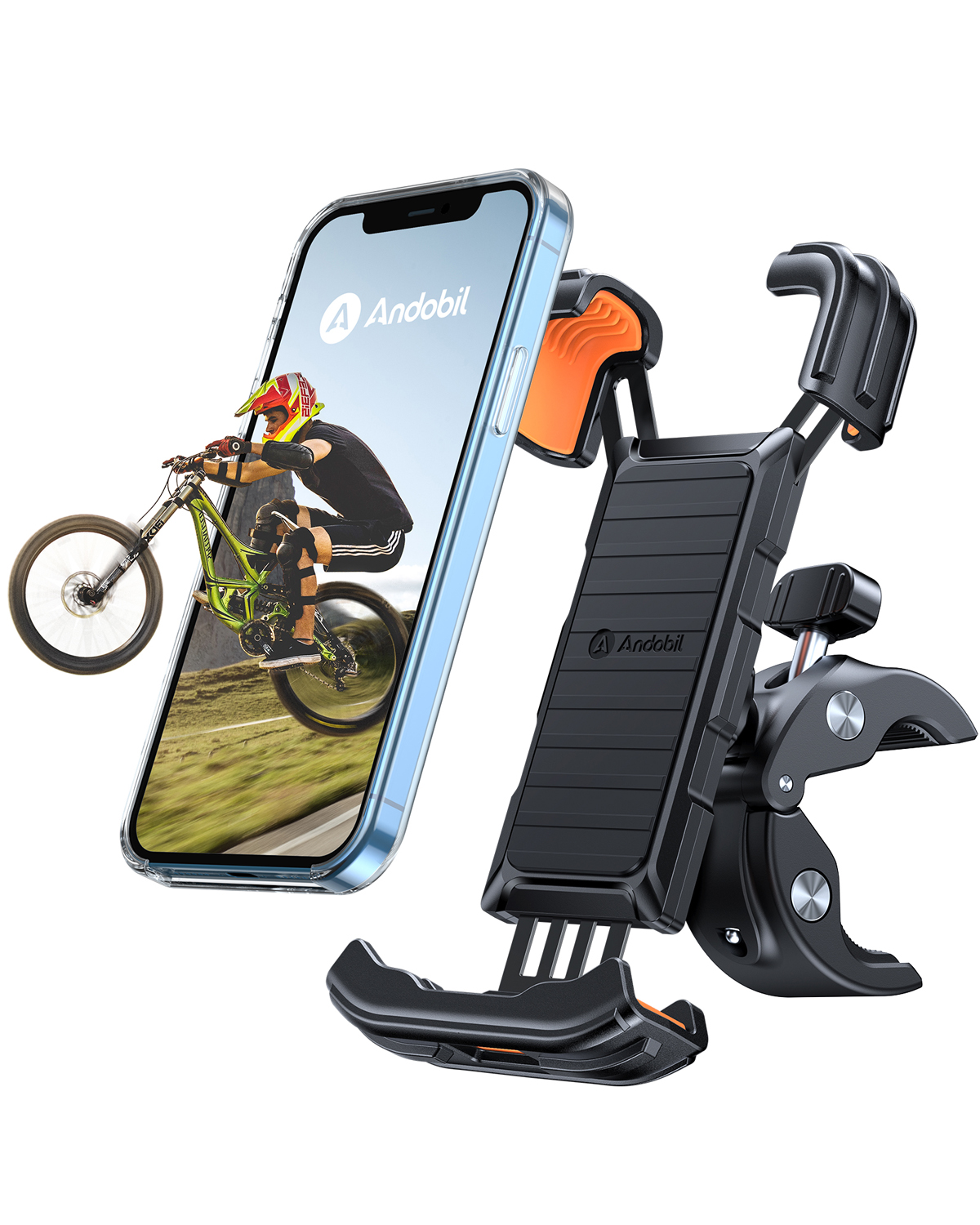 andobil Bike Phone Mount, [Super Stable & Anti Shake] Universal [Sturdy  Handlebar Clamp] Motorcycle Bicycle Bike Handlebar Cell Phone Holder