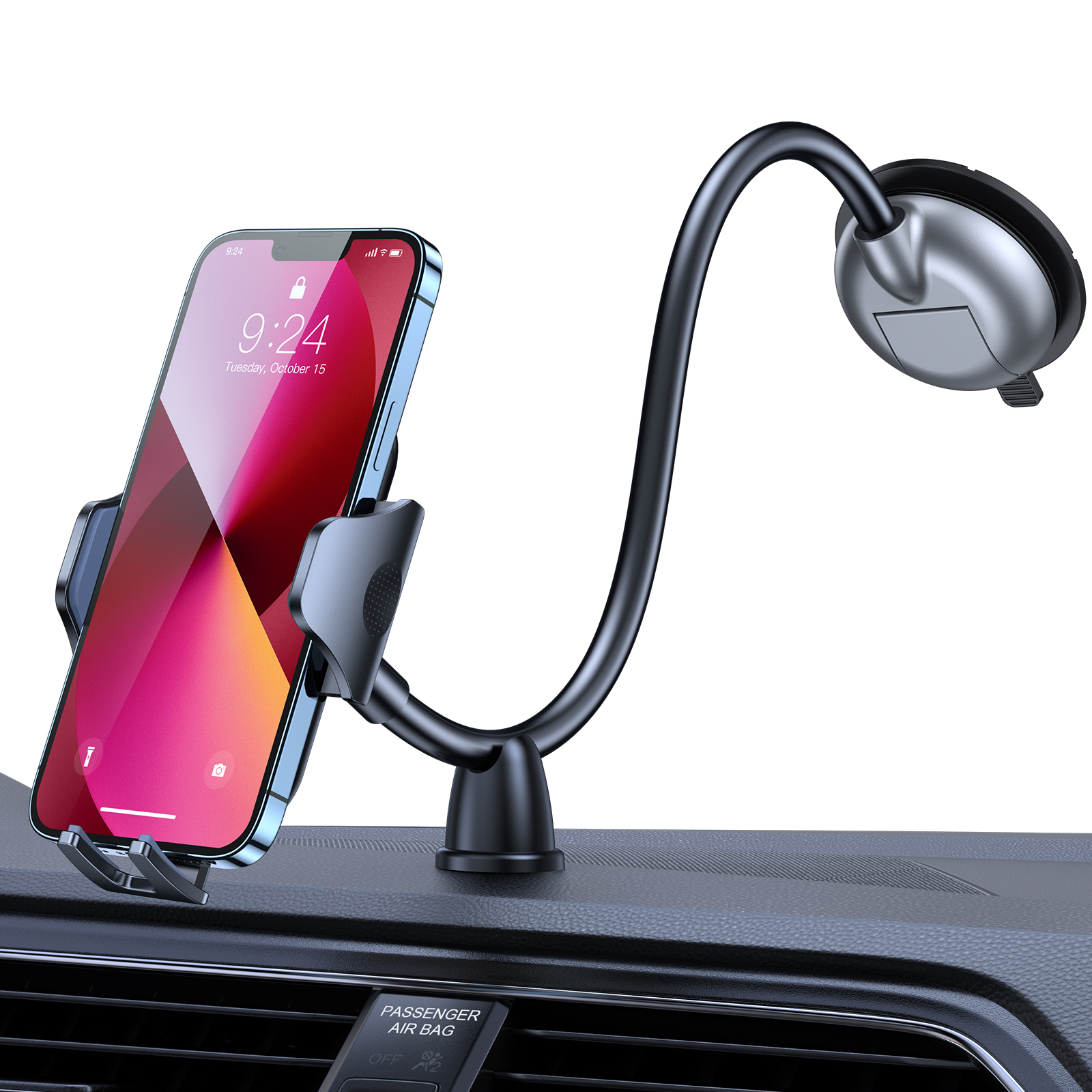 andobil Car Phone Holder [Super Sticky & Holds Phone Securely] Long Arm Dashboard Whindshield Universal Phone Holder Car Mount with Anti-Shake Stabilizer Compatible with All 4"-7" Smartphones