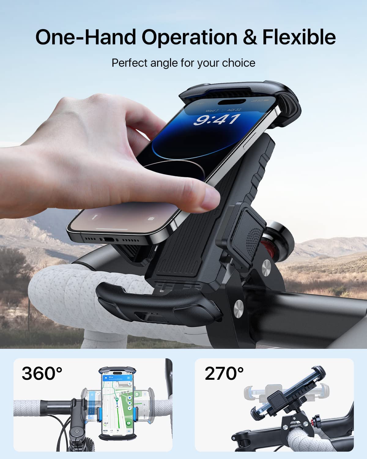 360 Rotatable Bike Phone Mount Holder Silicone Bicycle Motorcycle Handlebar  for iPhone 14, 13 Pro Max, iPhone 13 