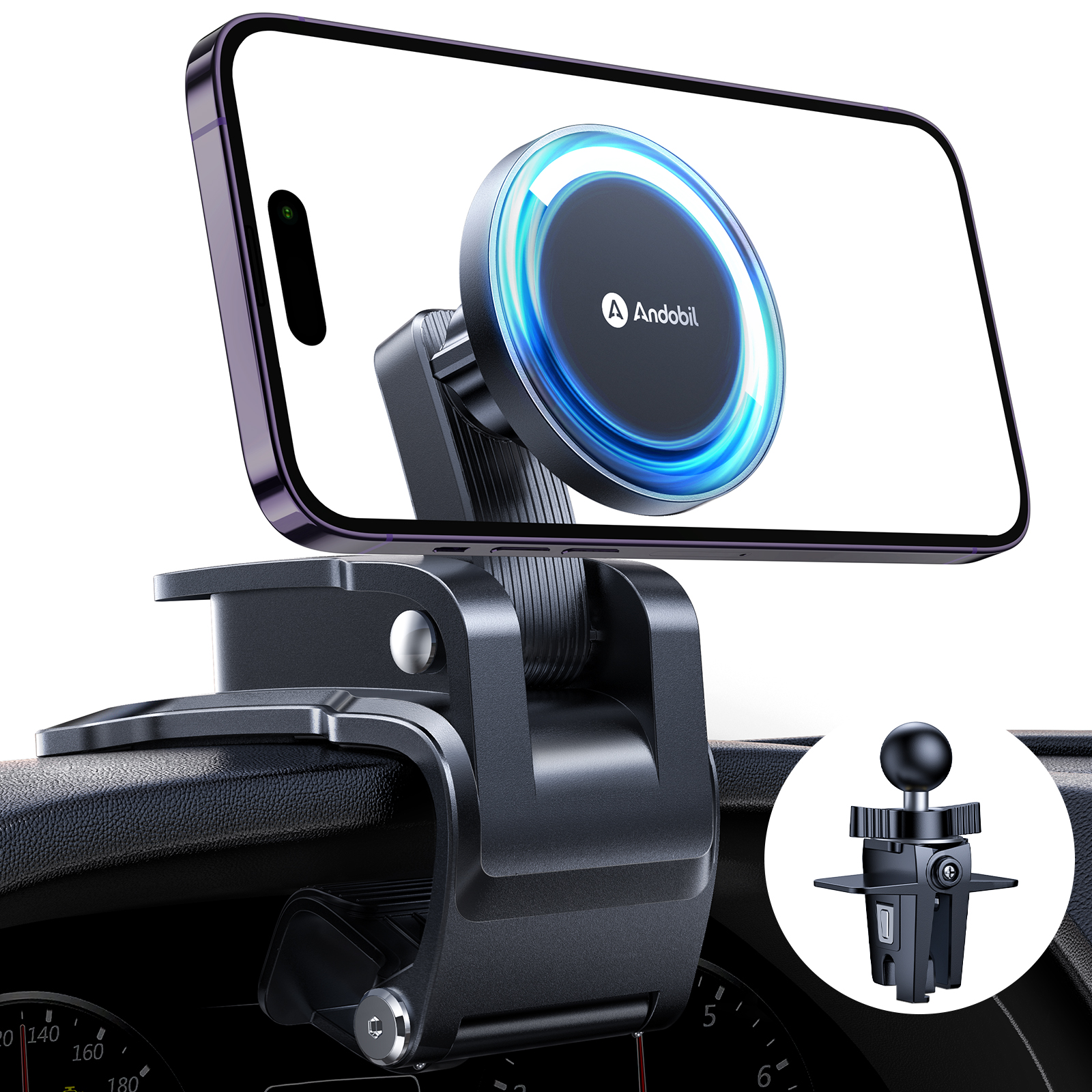 andobil Phone Mount for Car (Bumpy Roads Friendly) Military-Grade Car Phone  Holder Mount Universal Phone Holder for Your Car Dashboard-Windshield-Vent