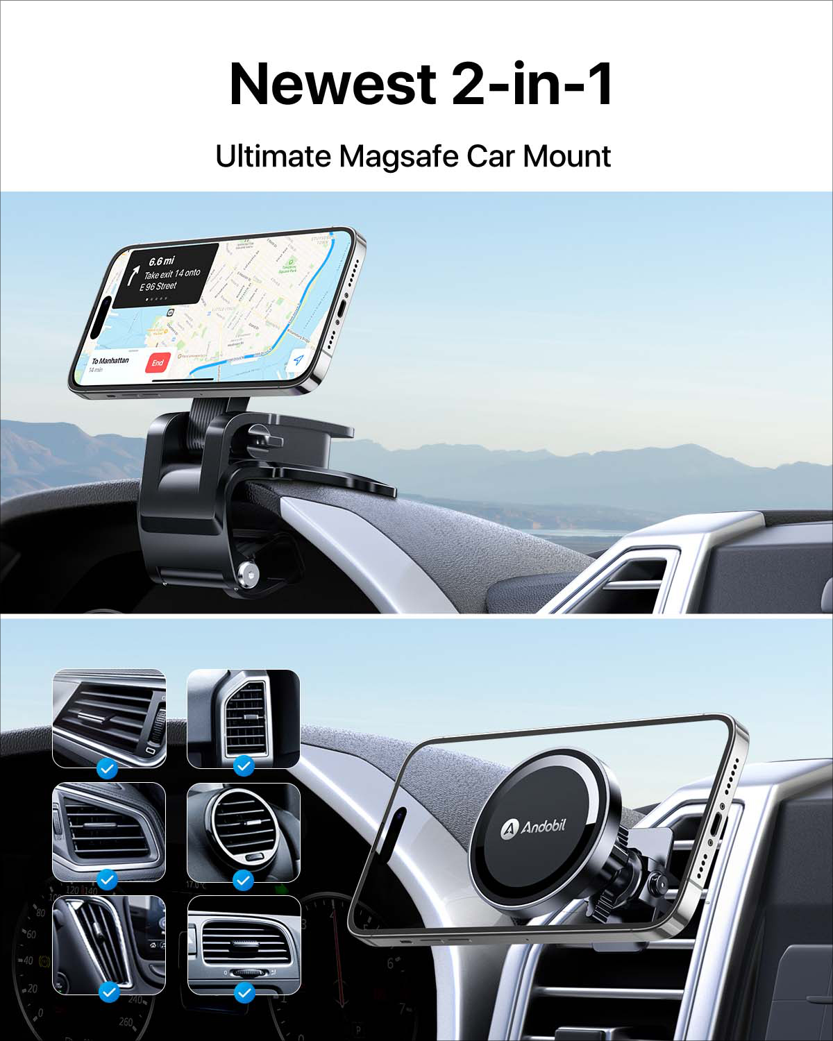 Fits MagSafe Car Mount for iPhone Strong Magnetic Phone Holder Stand Air  Vent