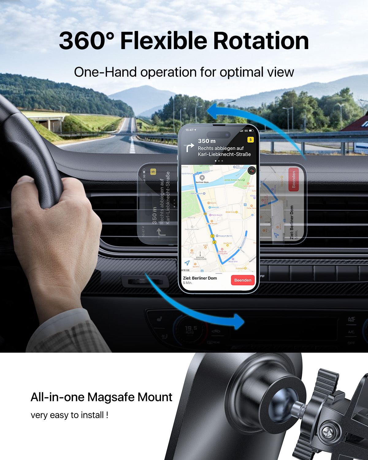 andobil Handyhalterung Auto mit Ladefunktion MagSafe Autohalterung [ Für  iPhone 14 Serie & 15W Kabelloses Magnet ] Wireless Car Fast Charger Qi  Ladegerät KFZ Handyhalter für iPhone 14/13/12 Pro Max - Andobil -【Andobil】